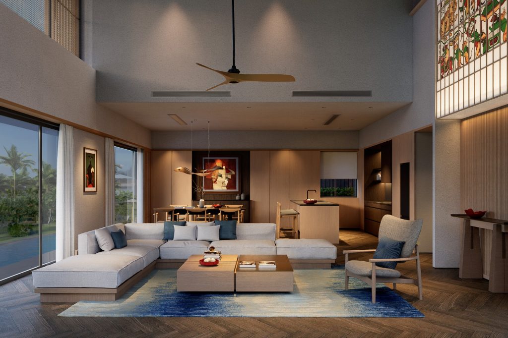 Không gian phòng khách hiện đại tinh tế tại villa Đà Nẵng Mikazuki
