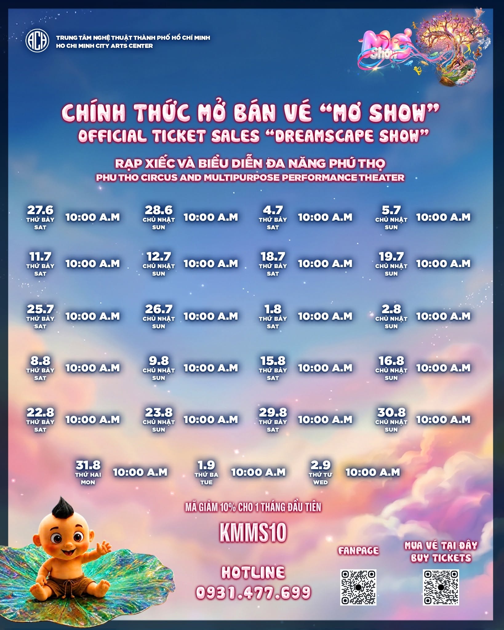 Lịch biểu diễn cụ thể của show diễn nghệ thuật xiếc rối Mơ Show