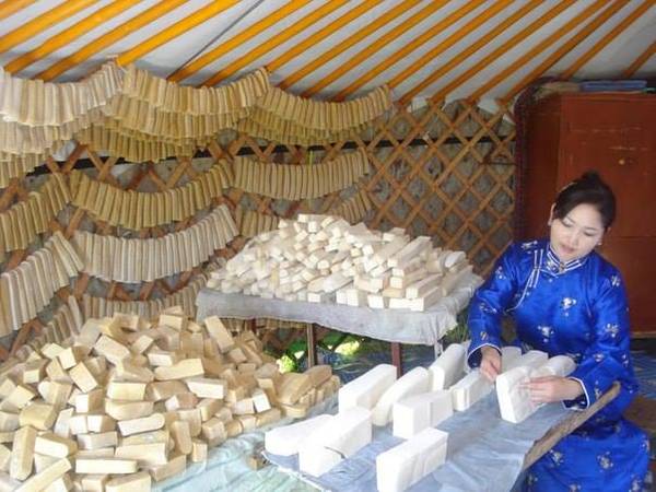 Một cơ sở chuyên sản xuất Aaruul ở Mông Cổ. Ảnh: discovermongolia