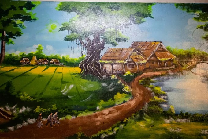 Phù điêu tái hiện lớp học xưa tại Đình Chí Hòa