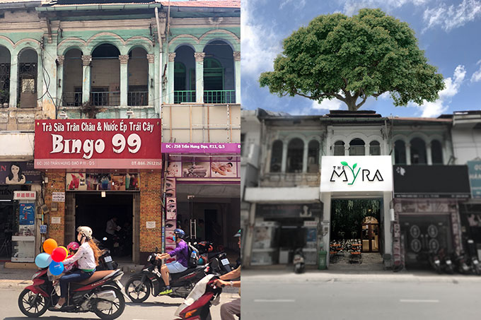 Quán The Myra – Coffee & Tea được cải tạo từ ngôi nhà xây dựng từ thời Pháp thuộc, đã hơn 100 năm tuổi và rộng 100 m2.