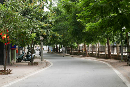 Phố Trịnh Công Sơn cách Hồ Tây khoảng 500m, gần khu đầm sen nổi tiếng bên hồ. Ảnh: Quý Đoàn.