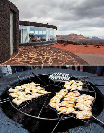 Nhà hàng ở El Diablo, Lanzarote, Tây Ban Nha - nướng thịt trên núi lửa
