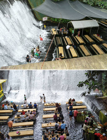 Nhà hàng thác Labassin, Villa Escudero Resort, Philippines - dùng bữa giữa thác nước