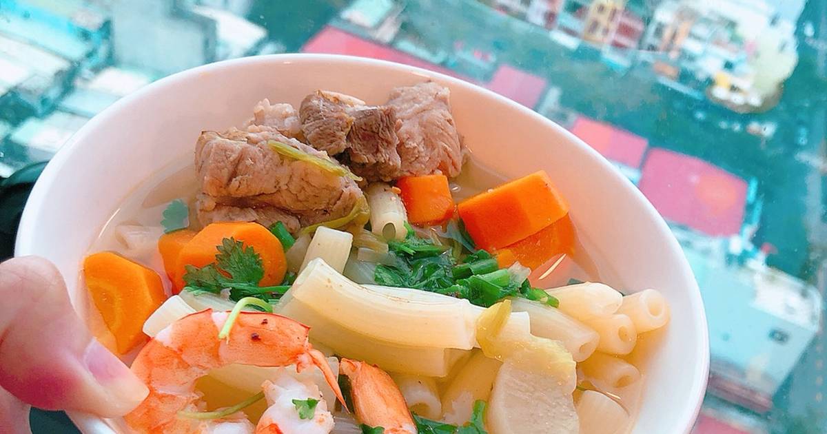 Nguyên liệu nấu nui tôm thịt