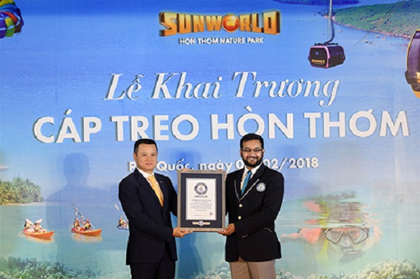 Cáp treo Hòn Thơm dài 7.899,9m đạt chứng nhận Guinness