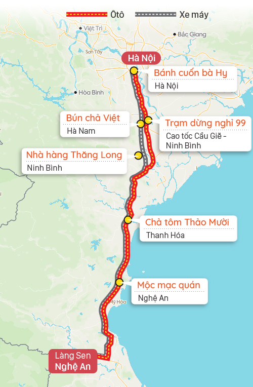 Điểm dừng chân gợi ý trên đường từ Hà Nội đi Làng Sen Nghệ An.