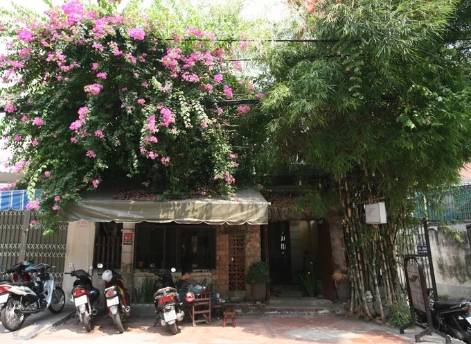 Quán cà phê nằm trên đường Nguyễn An Ninh, quận Bình Thạnh, không ấn tượng bởi mặt tiền hay biển hiệu như thường thấy, nhưng dễ nhận ra bởi một cây hoa giấy và bụi tre tươi tốt phủ bên trên. Cổng vào quán có kích thước khiêm tốn với mái lá và gạch mộc. Lối vào là những viên đá xếp ngẫu hứng với hai hàng cây xanh. Khoảng sân nhỏ luôn mát nhờ cây hoa giấy và bụi tre che phía trên.