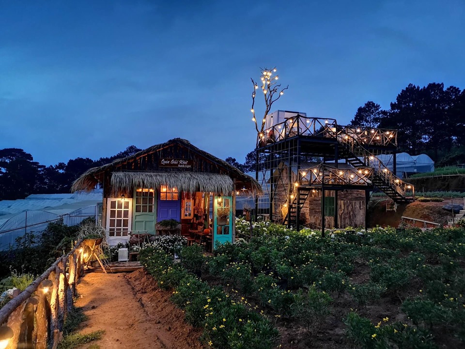 Không gian Rubik Light Café Đà Lạt với sân vườn hoa Không gian Rubik Light Café Đà Lạt với sân vườn hoa