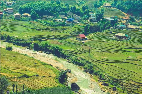  Thung lũng phía dưới con đường chạy vào Tả Van. Những hàng ruộng bậc thang xếp lớp lớp.