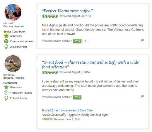 Nhận xét khách hàng về Sa Sa Café trên Tripadvisor