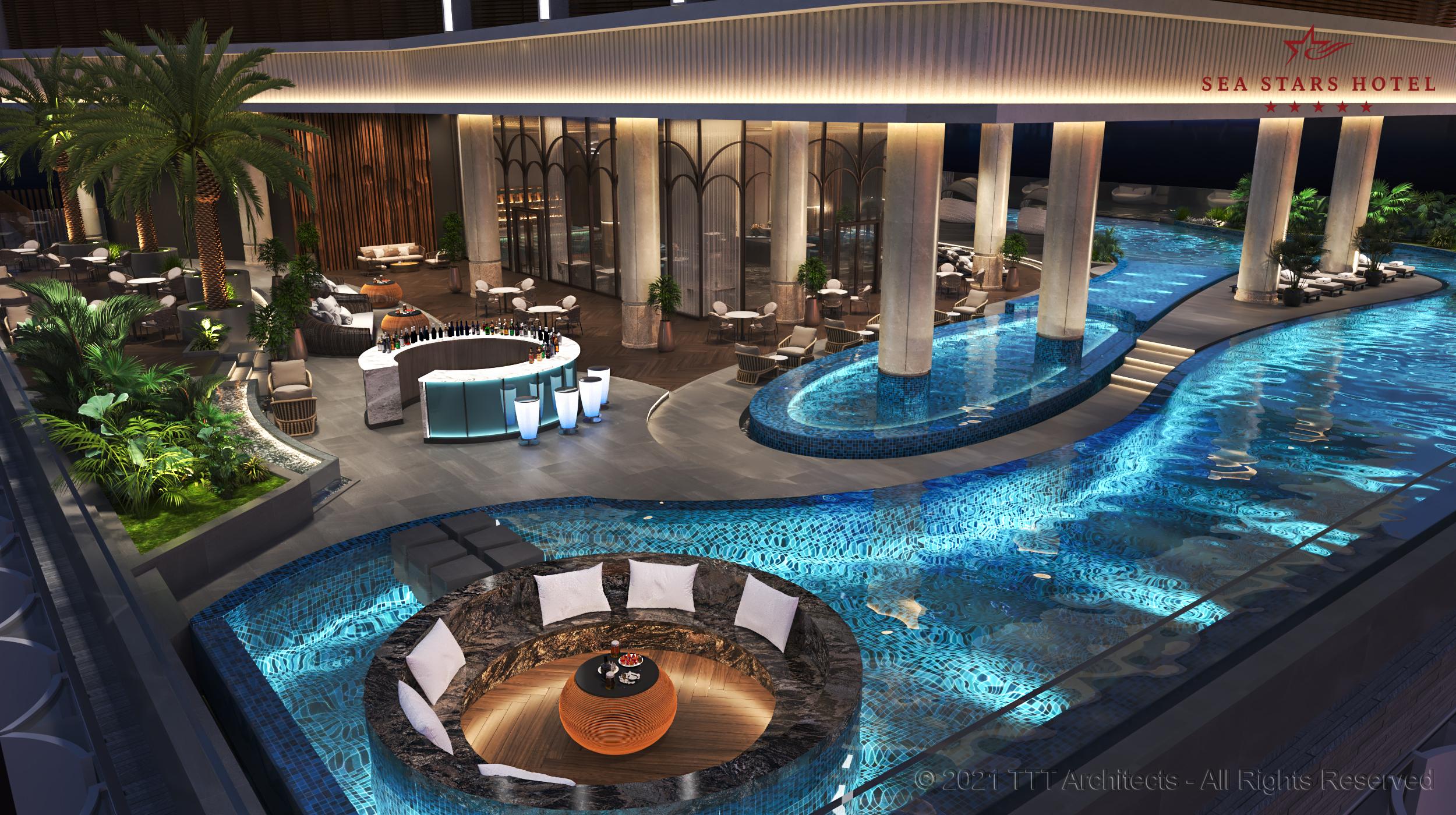 Sailing Bar Sea Stars Hạ Long bên bể bơi