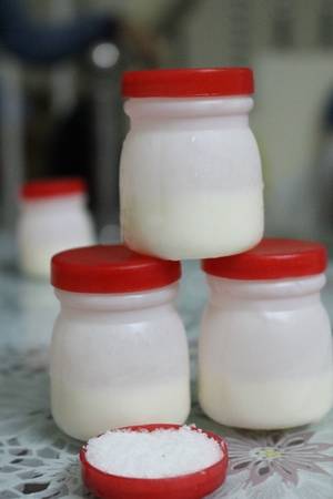 Cách làm sữa chua muối Đà Nẵng đơn giản, nguyên liệu bao gồm sữa đặc, hũ sữa chua mồi, nước sôi… sau đó hòa tất cả lại với nhau theo tỷ lệ phù hợp.
