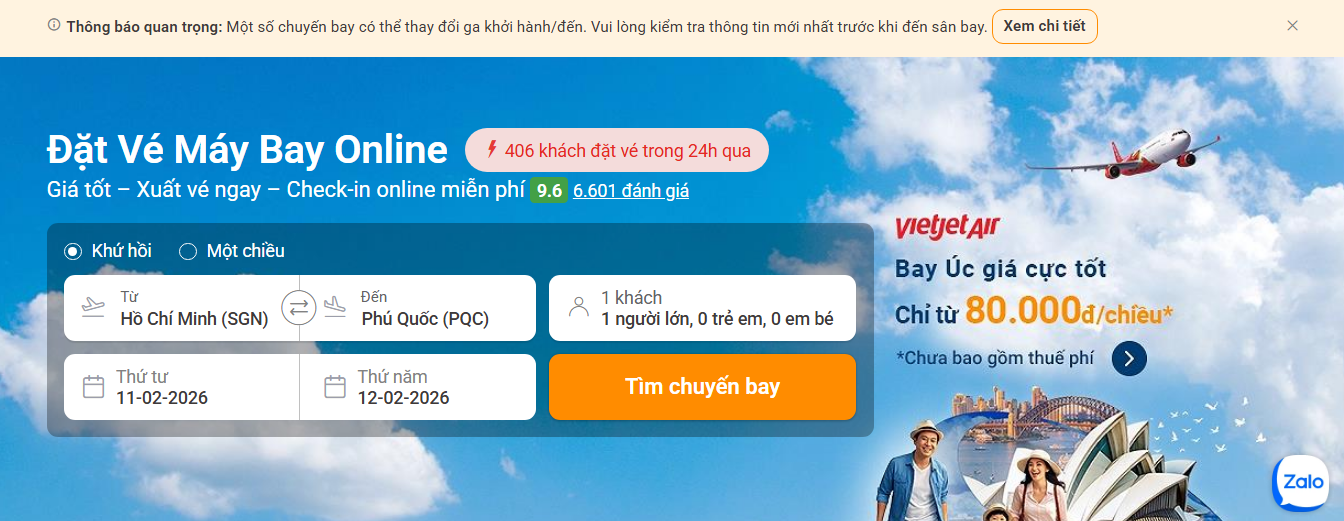 Đặt vé máy bay giá rẻ tại Chuyendi.vn