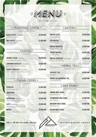 Menu quán cà phê Đà Lạt THONGDALAT.space Menu quán cà phê Đà Lạt THONGDALAT.space