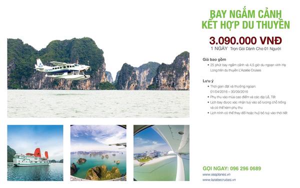 Gói bay ngắm cảnh và du ngoạn trên du thuyền với giá 3.090.000 đồng.