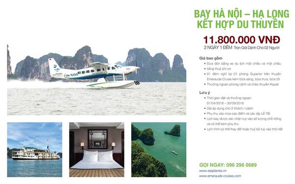 Gói bay Hà Nội - hạ Long kết hợp ngủ đêm trên du thuyền 2 ngày 1 đêm dành cho 2 khách với giá 11.800.000 đồng.