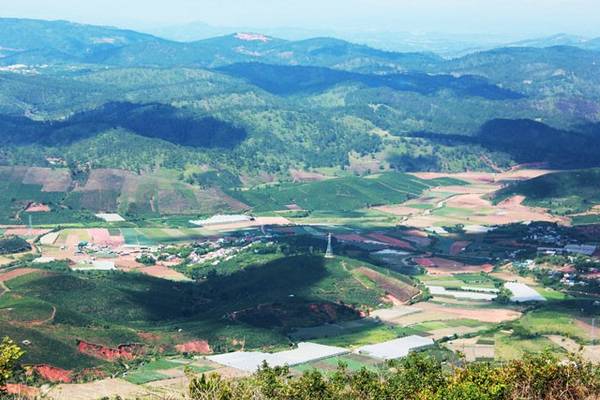 Bức tranh phong cảnh hữu tình nhìn từ đỉnh núi khi du lịch Đà Lạt