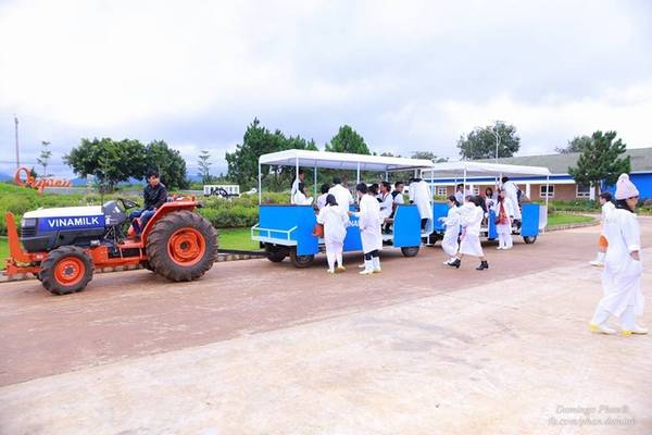 Sau khi tìm hiểu, du khách sẽ tham quan trang trại bằng xe công nông chuyên dụng. Mọi người cũng được phát đồng phục gồm áo và giày để đảm bảo vệ sinh trên hành trình. Ảnh: Domingo Phan.