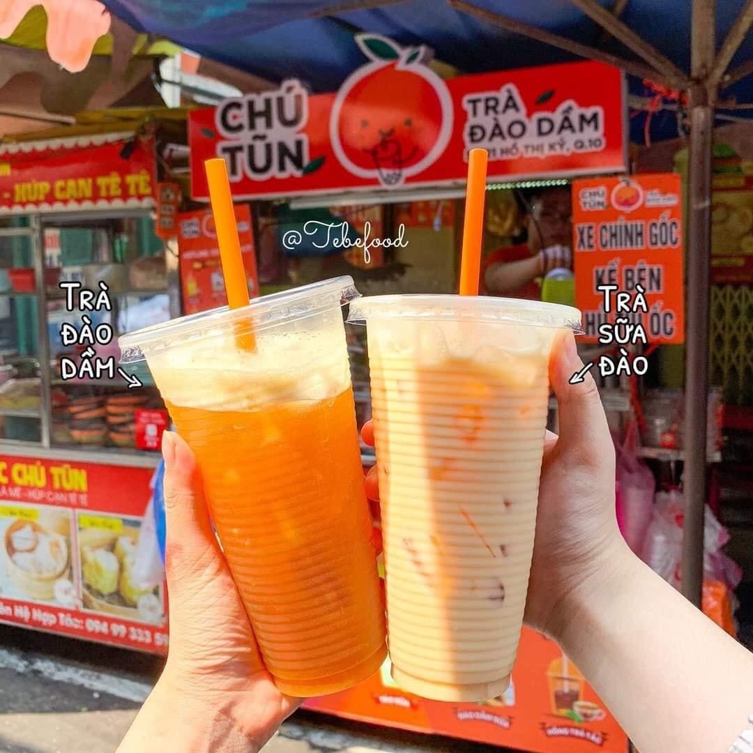 Trà đào dầm món ngon chợ Hồ Thị Kỷ