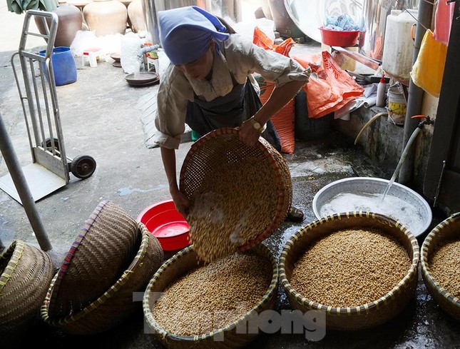Đậu nành ngâm nước rồi rang. Ảnh: Báo Tiền phong.