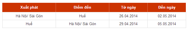 Thời gian không áp dụng vé máy bay Vietnam Airlines Festival Huế