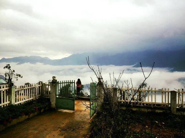 Biển mây trước hiên nhà tại VietTrekking Homestay Sapa