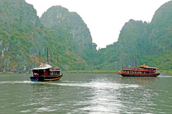 <strong>Vịnh Hạ Long, Việt Nam: </strong> Vịnh Hạ Long là một thắng cảnh đẹp ở Việt Nam, nơi có hàng nghìn núi đá vôi rải rác trên vùng nước màu xanh lục. Cách tốt nhất để khám phá các hang động và những ngôi làng chài ở đây là dành một đêm vi vu trên những chiếc thuyền buồm. Ngoài ra, trong hành trình, bạn cũng có thể tham gia các hoạt động như bơi lội hay chèo thuyền quanh đảo ngắm cảnh.