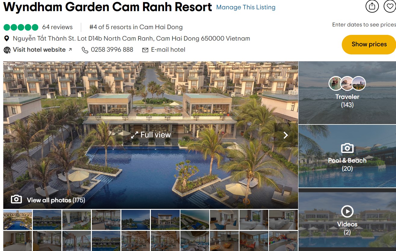 Đánh giá trên TripAdvisor của Wyndham Garden Cam Ranh.