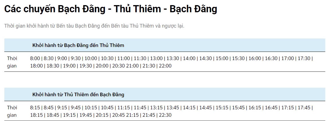 Lịch trình xe buýt sông Sài Gòn tuyến Bạch Đằng - Thủ Thiêm